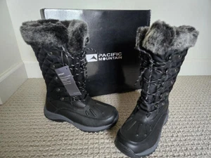 New Pacific Mountain Women's Whiteout Water Resistant Black Snow Boots Sz 8.5 - Picture 1 of 9