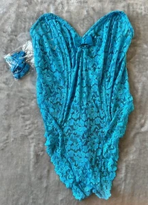 Peluche/camisón vintage de encaje Vanity Fair para mujer lencería turquesa mediana cupé - Imagen 1 de 8