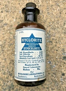 SELTENE Vintage 2 Unzen Hyclorit Flasche mit Korken Bethlehem Laboratories Inc. Pa. - Bild 1 von 5