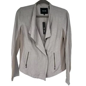 NWT Nic + Zoe Sundown Moto Jacket Womens Sz Small Ash Mix Asymmetrical Zip Linen - Picture 1 of 8