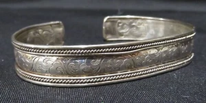 Vintage 925 Sterling Art Deco Etched Bendable/Adjustable Bracelet 14.4g, Stamped - Picture 1 of 12