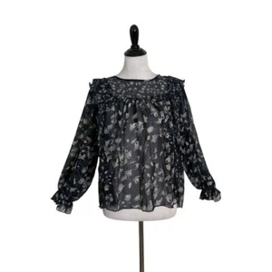 Lucky Brand Tunic Top Womens S Blue Ruffle Sheer Floral Cottagecore BOHO NEW - Picture 1 of 12