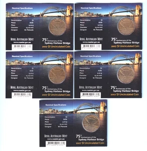 Australia. 2007 Dollar. 75th Anniversary of Sydney Harbour Bridge. UNC x 5 Coins - Picture 1 of 3