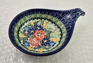 Polish Pottery Unikat Floral Condiment Dish Signed M. Starzyk Handmade 7” X 4.5” - Picture 1 of 6