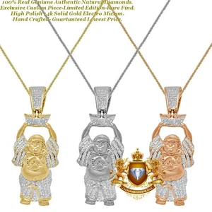 Real Genuine Natural Diamond 0.40 Ctw. Gautama Buddha Charm Pendant Chain Set - Picture 1 of 14