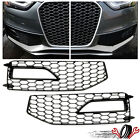 Black Front Honeycomb RS4 Style Fog Light Grill Cover For 2013-2016 Audi A4 B8.5