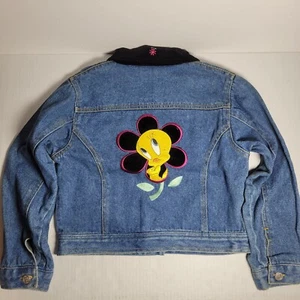 Looney Tunes Tweety Bird Kids Size 6/6X Jean jacket Velvet Trim 1990’s Vintage - Picture 1 of 4