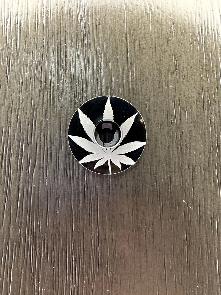 Cannabis Weed Pot Leaf Bicycle Headset Top Cap 1 1/8" Black Stem Cap Bike - Image 1 of 1