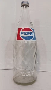 Pepsi Cola Glass Clear Soda Pop Beverage Bottle 1 Qt 32 oz & Lid FREE SHIPPING - Picture 1 of 7