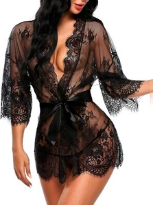 Avidlove Women's Lace Kimono Robe Babydoll Lingerie Mesh Nightgown S-5XL - Picture 1 of 26