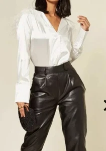 Twist X Turn Feather Sailor Collar Satin Shirt Onesize - Picture 1 of 4