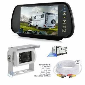 Specchietto Retrovisore 7" Telecamera Retrocamera 18 LED HD per Camper Auto - Foto 1 di 6
