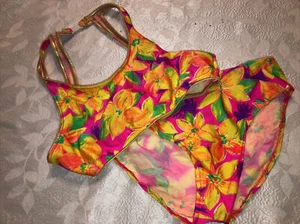 VTG IN DESIGN Vtg Metallic Gold & PINK Bikini Crop Top High Waist Bottoms 14/16 - Picture 1 of 10