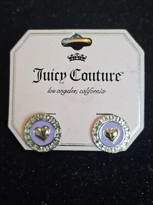Juicy Couture NEW Lavander Enamel Gold Tone Heart Stud Earrings With Rhinestone - Image 1 of 2