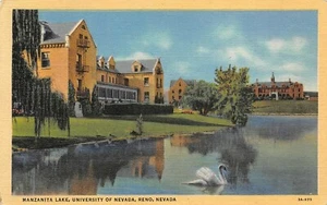 University Of Nevada Swan Island Mazanita Lake Scene Reno,NV 1955 Postcard - Picture 1 of 2
