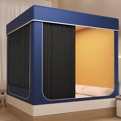 Marco de cama con dosel de acero inoxidable pintado tamaño king, con mosquitera cubierta y 3 piezas  Foto 1 de 4