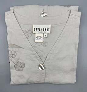 David Dart Collection Sz S Gray Linen Long Sleeve Embroidered Tunic ButtonUp Top - Picture 1 of 15