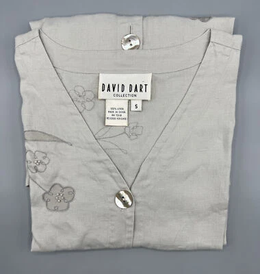 Túnica bordada manga larga de lino gris talla S David Dart Collection abotonada Foto 1 de 4