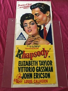 Póster de la película Rapsody 1954 original. Drama Australian Daybill Elizabeth Taylor 13x30 - Imagen 1 de 5