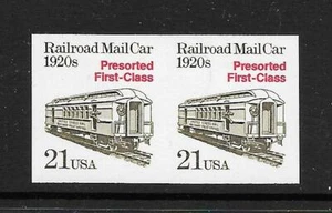 IMPERFORATE ERROR Coil Pair Scott # 2265a, 21c Railroad Mail Car 1920s - Picture 1 of 1
