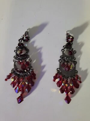 Vintage Jewelry Renaissance Festival Dark Red Dangle Earrings Bohemian Hippie  - Image 1 of 4