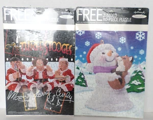 2 Vintage Hallmark Andenken 2-seitig 80 Stück Puzzle 3 Handlanger/Schneemann - Bild 1 von 8