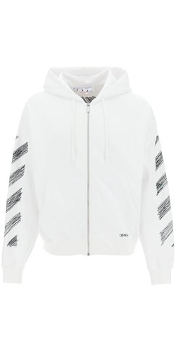 Felpa con cappuccio e zip Off White Scribble Diag bianca