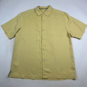 Tommy Bahama Mens Large Yellow 100% Silk Solid Original Fit Hawaiian Shirt - Picture 1 of 9