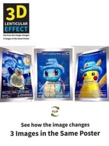 Pokémon-Pikachu, Squirtle, Snorlax-3D Poster 3D Lenticular Flip Effekt, 3 in One - Bild 1 von 9