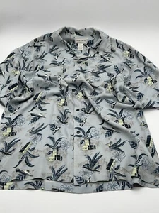 Men’s 100% Silk Shirt Poeta Moda Beach Shirt Size L Palm Trees - Picture 1 of 6