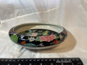 Chinese Porcelain Famille Noire Brush Washer Bowl Dish Bird pink flowers READ  - Picture 1 of 8