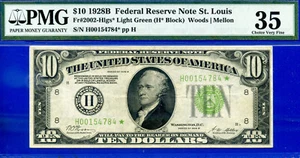 1928B $10 FRN St. Louis Star PMG 35 2nd highest graded 4 known Fr 2002-Hlgs* - Picture 1 of 4