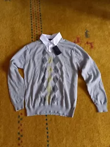 Eudittig V-Ausschnitt Herren 2 in 1 Look mit Hemdkragen Pullover Grau Neu Gr S - Bild 1 von 4