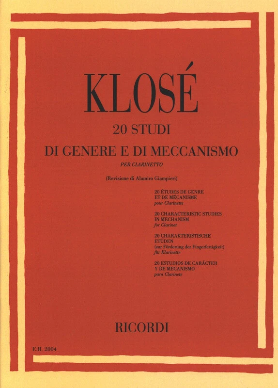 Klosè - 20 Etudes De Genre Et De Mécanisme pour Clarinette (Giampieri) - Ricordi - Photo 1/1