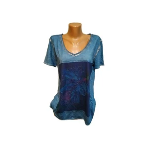 Marc Aurel, Damen T-Shirt Gr.XL blau silber bunt, geblümt, Glitzer, 100%CO - Bild 1 von 13