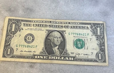 2009 Fancy Trinary 777 Dollar Bill Lucky Numbers Triple Serial G77768421F - Image 1 of 2