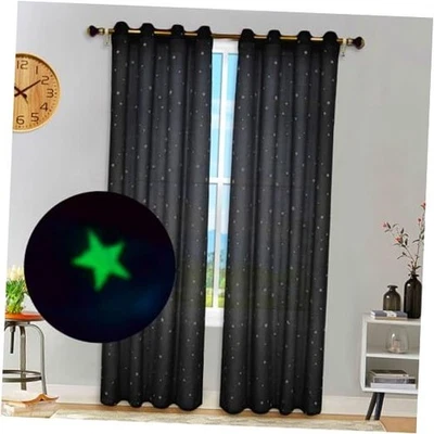  Stars Sheer Curtains Glow in The Dark, Metal 52"W x 63"L (Pack of 2) Black - Image 1 of 4