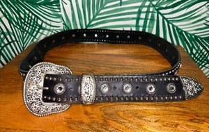 Ledergürtel schwarz Leder Kristall Glitzer Nieten Damen 38 " - Bild 1 von 9
