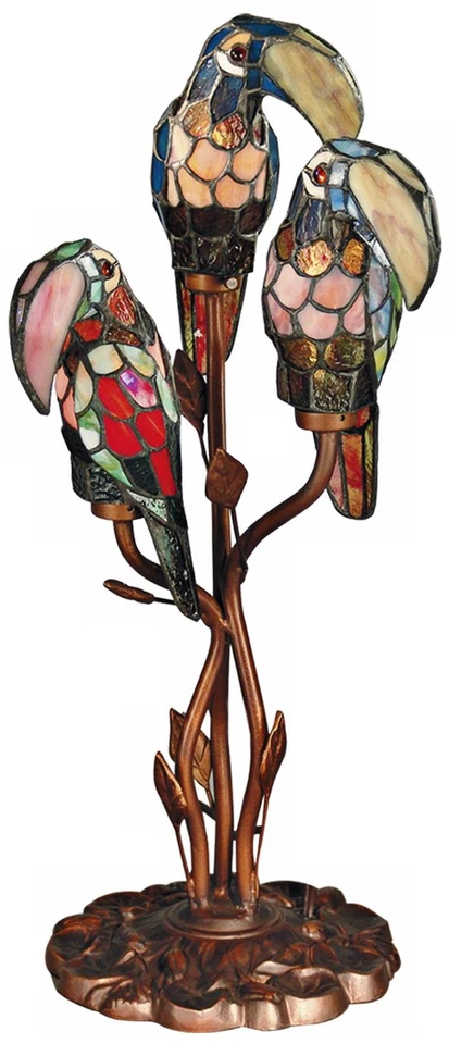 Dale Tiffany Three Parrots 23 1/2英寸高艺术玻璃台灯 — 第 1/1 张图片