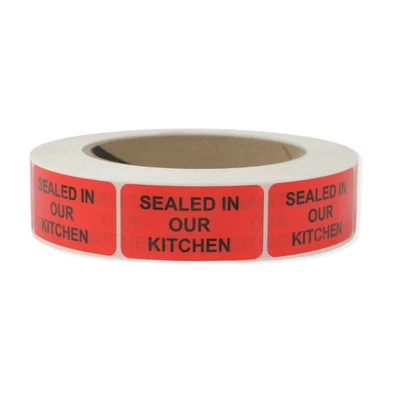 FindTape Tamper Evident Labels: 1 in. x 2.9375 in. (Red SEALED IN OUR KITCHEN) * - Image 1 of 4