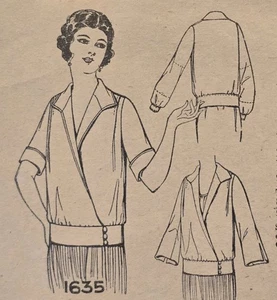 RARE Antq. Pictorial Review Pattern 1635, ca. 1910s, Jacquette Blouse, B36. - Picture 1 of 3