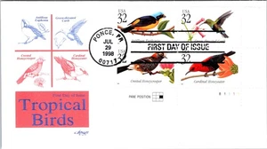 UNITED STATES 1998 CACHET FDC COVER COMM TROPICAL BIRDS PLATE BLOCK - Picture 1 of 2