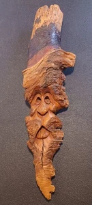 Folk Art Old Man of Woods Carved Face Natural Wood Spirits Sleepy Bearded Man # - Picture 1 of 23