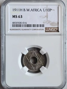 British West Africa 1/10 Penny 1911H NGC MS 63 - Picture 1 of 2