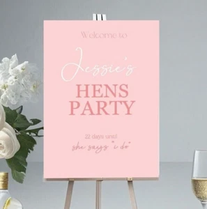 Personalised pink hen do theme welcome sign, wedding party backdrop, - Picture 1 of 2