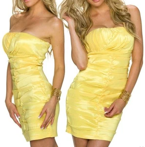 Sexy Miss Women's Mini Dress Bandeau Pencil Satin Evening Yellow S 34 M 36 L 38 - Picture 1 of 4