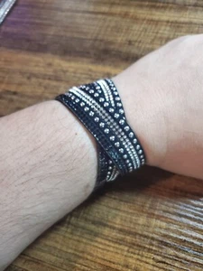 Pulseras Doble Envoltura Cristal Estrás Tono Plata Tachuelas ¡Varios Colores! - Imagen 1 de 22