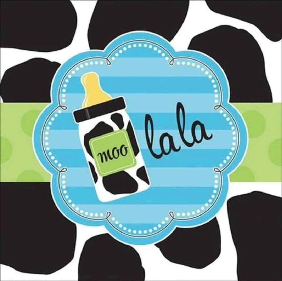 Baby Cow Print Boy Animal Moo La La Baby Shower Party Paper Luncheon Napkins - Image 1 of 1