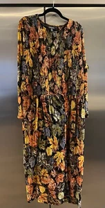 ModCloth 3X NWT Plus Smocked Mesh Long Sleeve Leaf Pattern Lined Maxi Dress - Picture 1 of 13