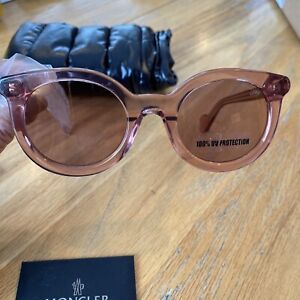 Authentic Moncler Round Sunglasses Pink Frame Bordeaux Flash Lens ML0015 72U